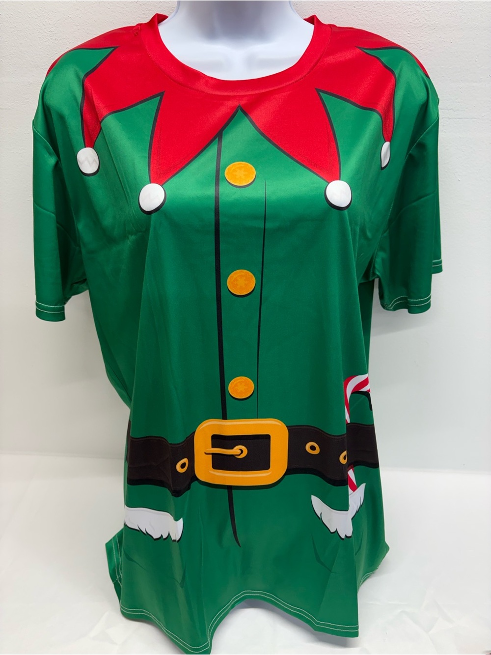 women’s Green Festive Elf Costume Shirt - Holiday Dress-Up Top size X-Large